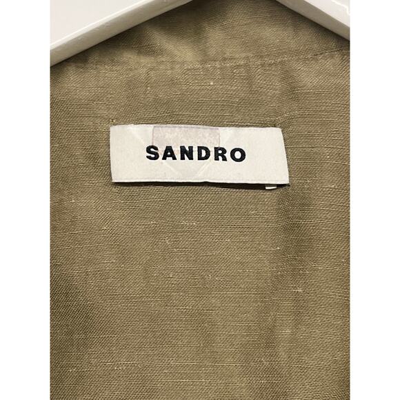 RTR Sandro SzEU 40 4 Green Linoa Linen Blend Lace Up Short Sleeve Shift Dress - Picture 5 of 7